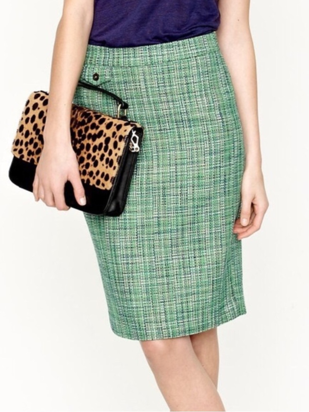 J. Crew No. 2 Pencil Skirt Green Tweed Skirt